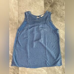 Ann Taylor Top Size LP Women's Shirt Blue Sheer Knit Mesh Sleeveless Lig…